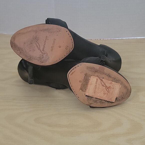 Brian Atwood Chryssa Leather Black Sandal Heel 6/36 Size - Picture 7 of 9